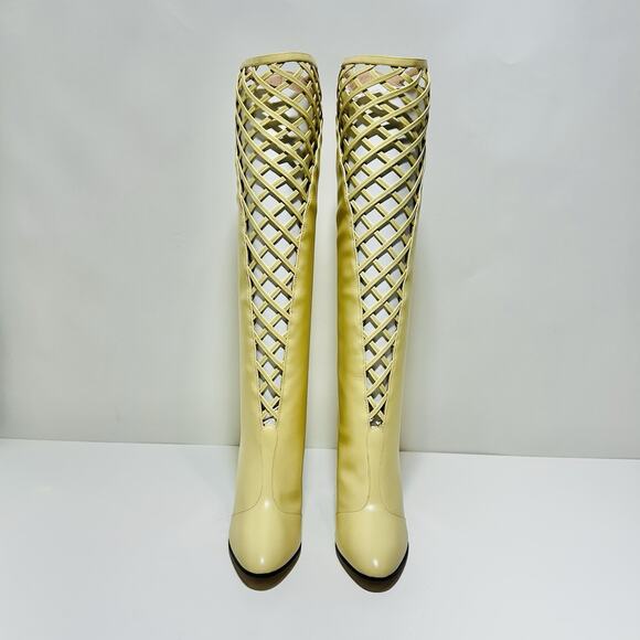 NIB Gucci Lattice Knee-High Boots EU 38.5 US 8.5 Butter Ivory Cutout Leather - Picture 8 of 15